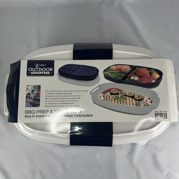 Torelli Outdoor Adventure BBQ Prep & Serve Tray Two-Tiered Container Blue White - Picture 3 of 6